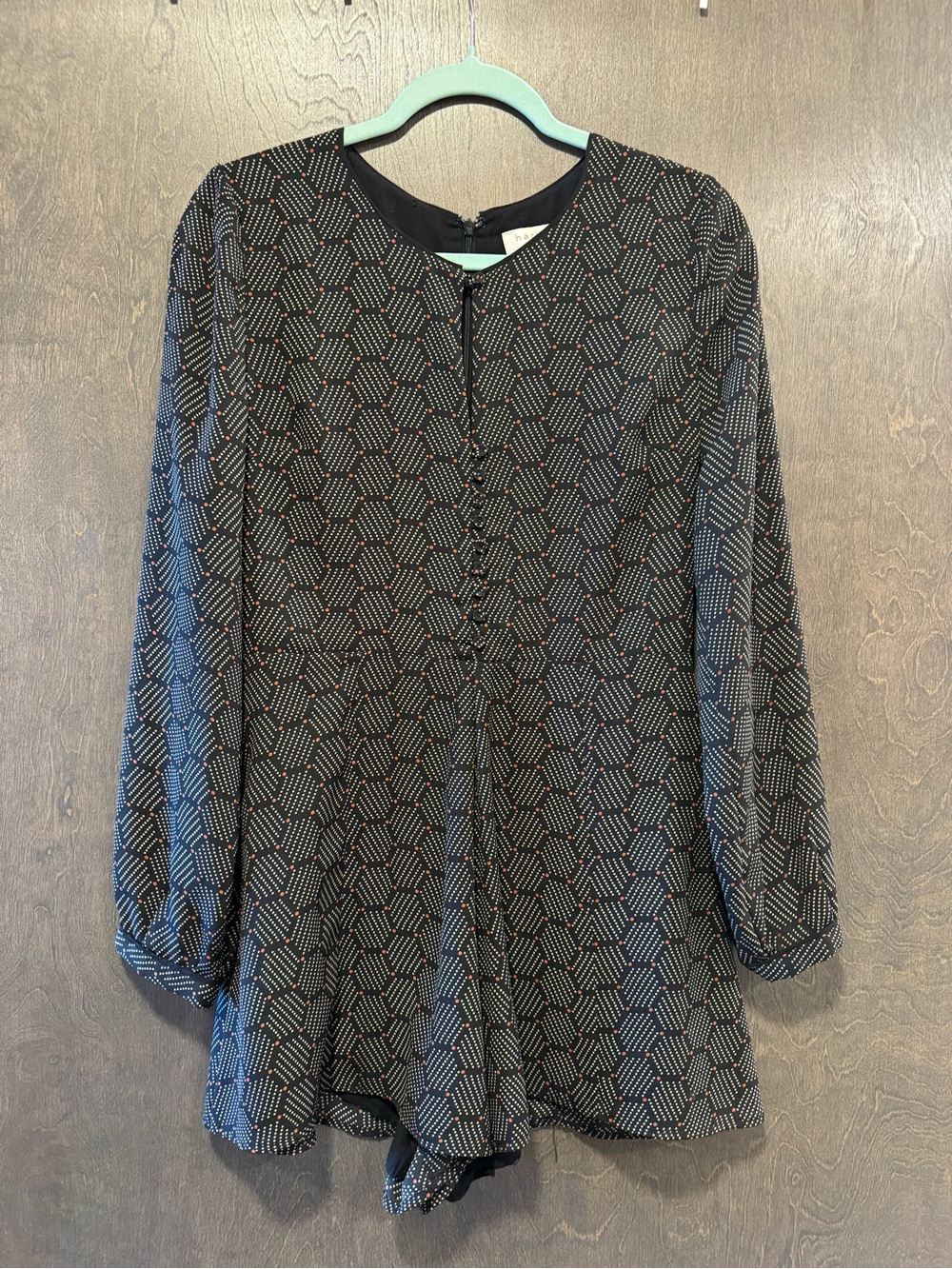 Black Geometric Print Long Sleeved Romper
